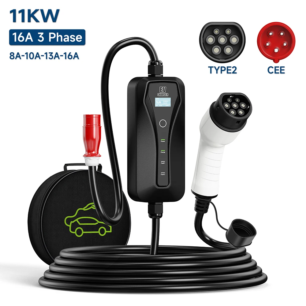 Type 2 Portable Ev Charger 11Kw Cee - Pengisi daya mobil listrik portabel kotak